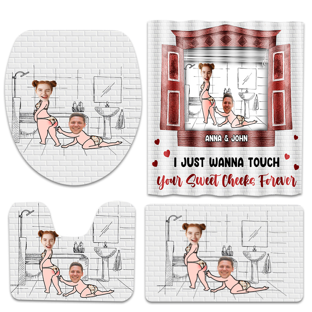 Je veux juste te toucher - Ensemble rideau et tapis de bain personnalisés pour couples