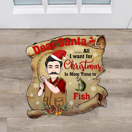 Dear Santa - Personalized Fishing Shaped Doormat