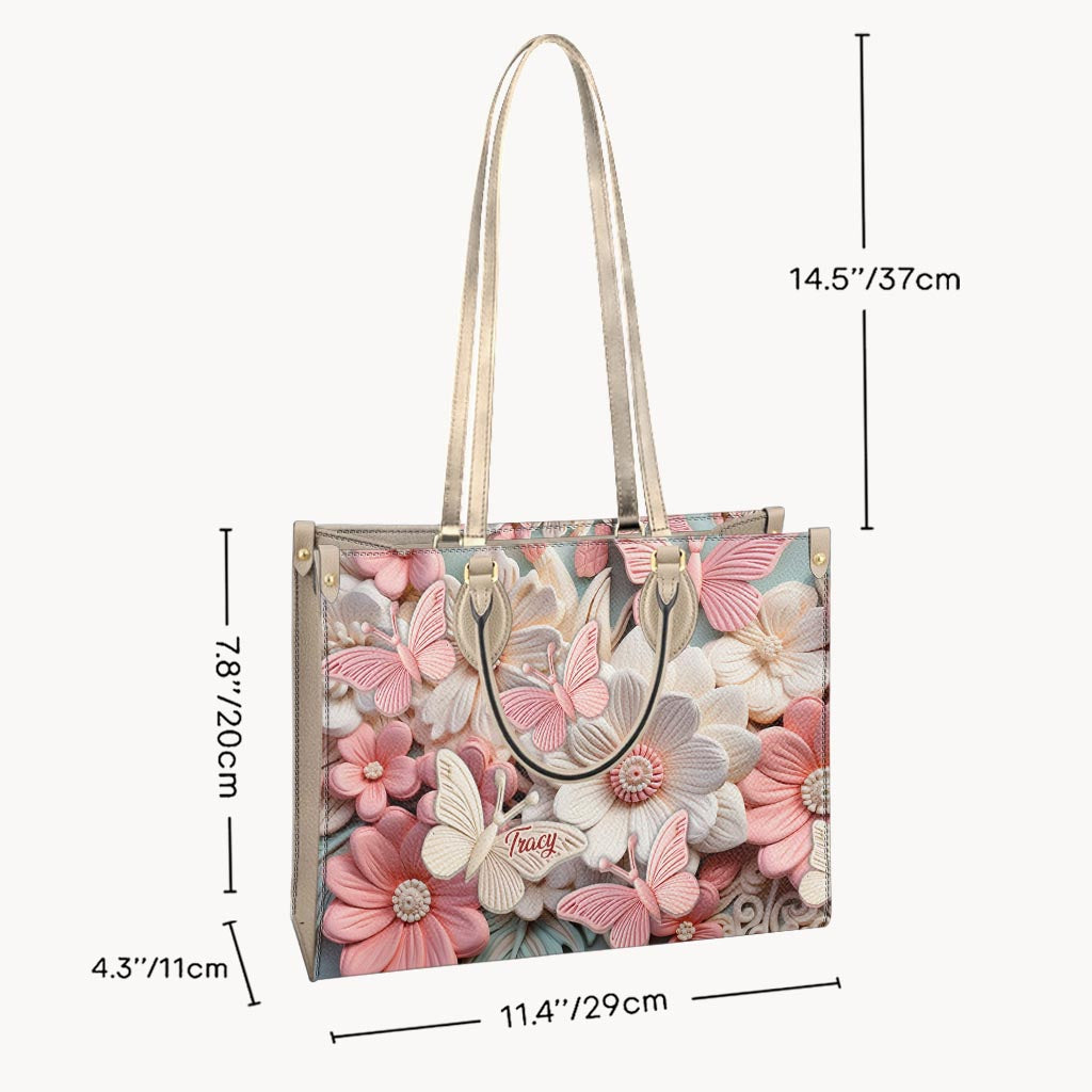 Papillons et fleurs - Sac à main en cuir personnalisé avec papillon