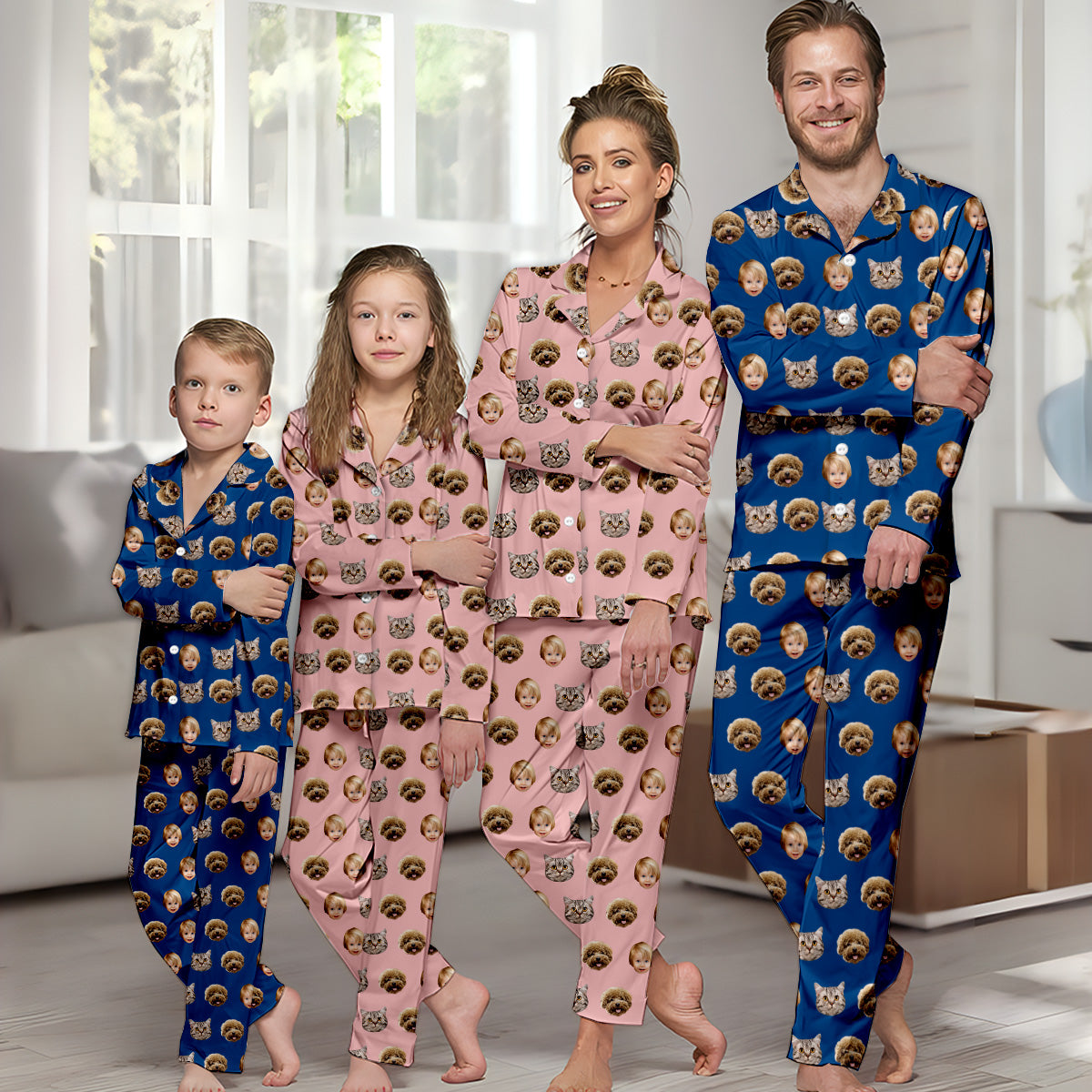 Pyjamas photo personnalisés pour Noël - Pyjamas boutonnés personnalisés pour toute la famille