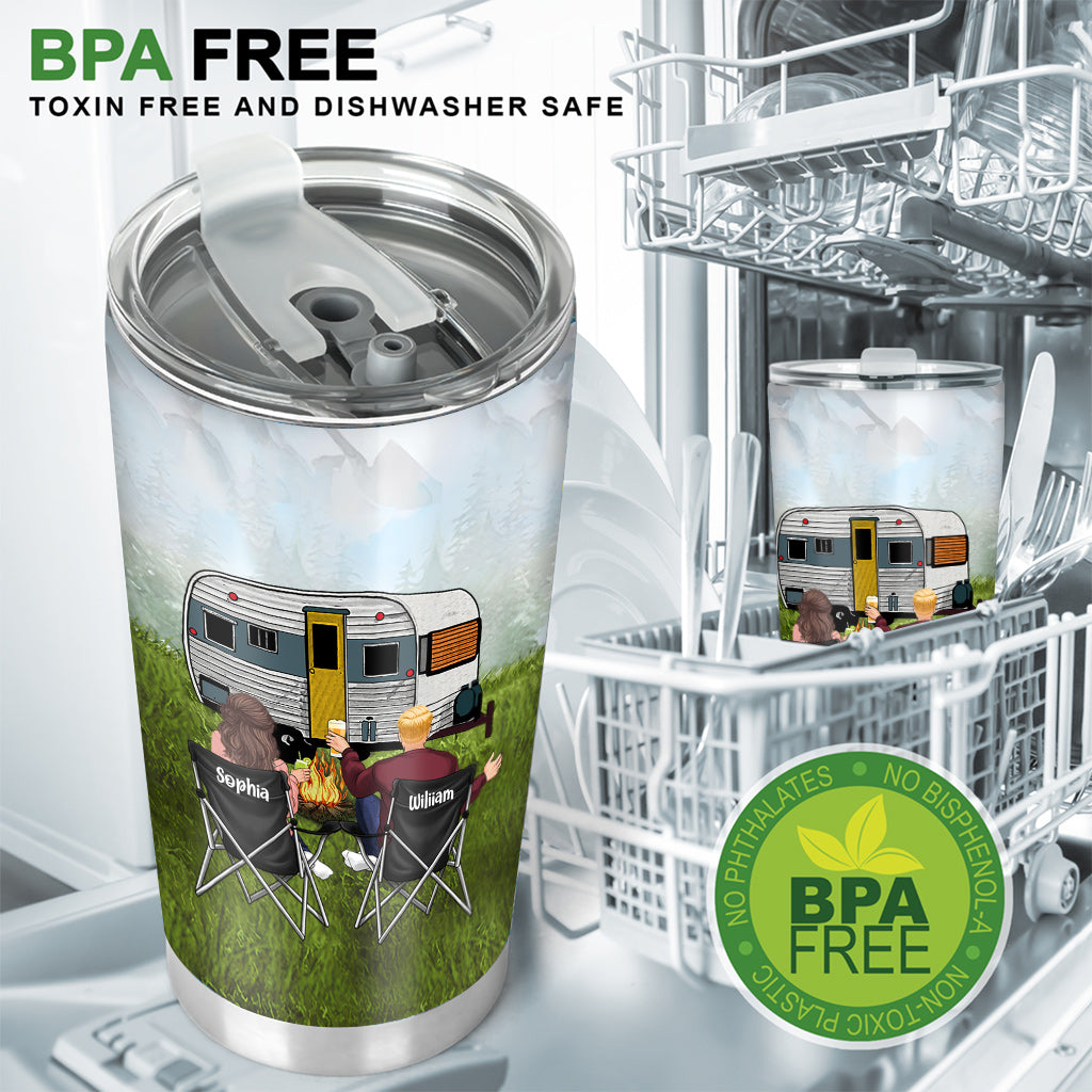 Gobelet isotherme de camping personnalisé « Asseyons-nous près du feu de camp »