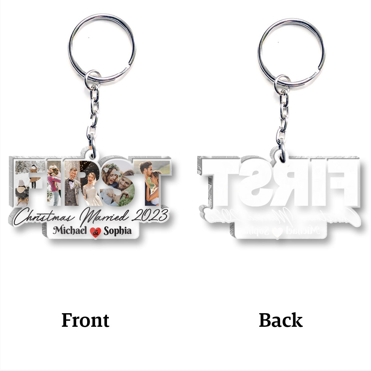 Premier Noël de jeunes mariés - cadeau pour époux/épouse - Porte-clés transparent personnalisé