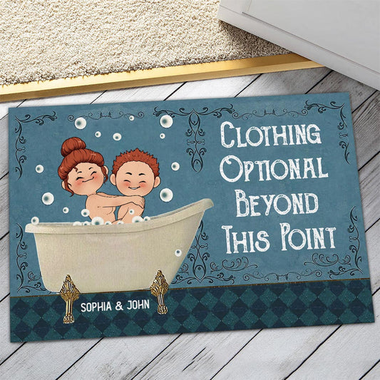 Clothing Optional Beyond This Point - Personalized Couple Doormat