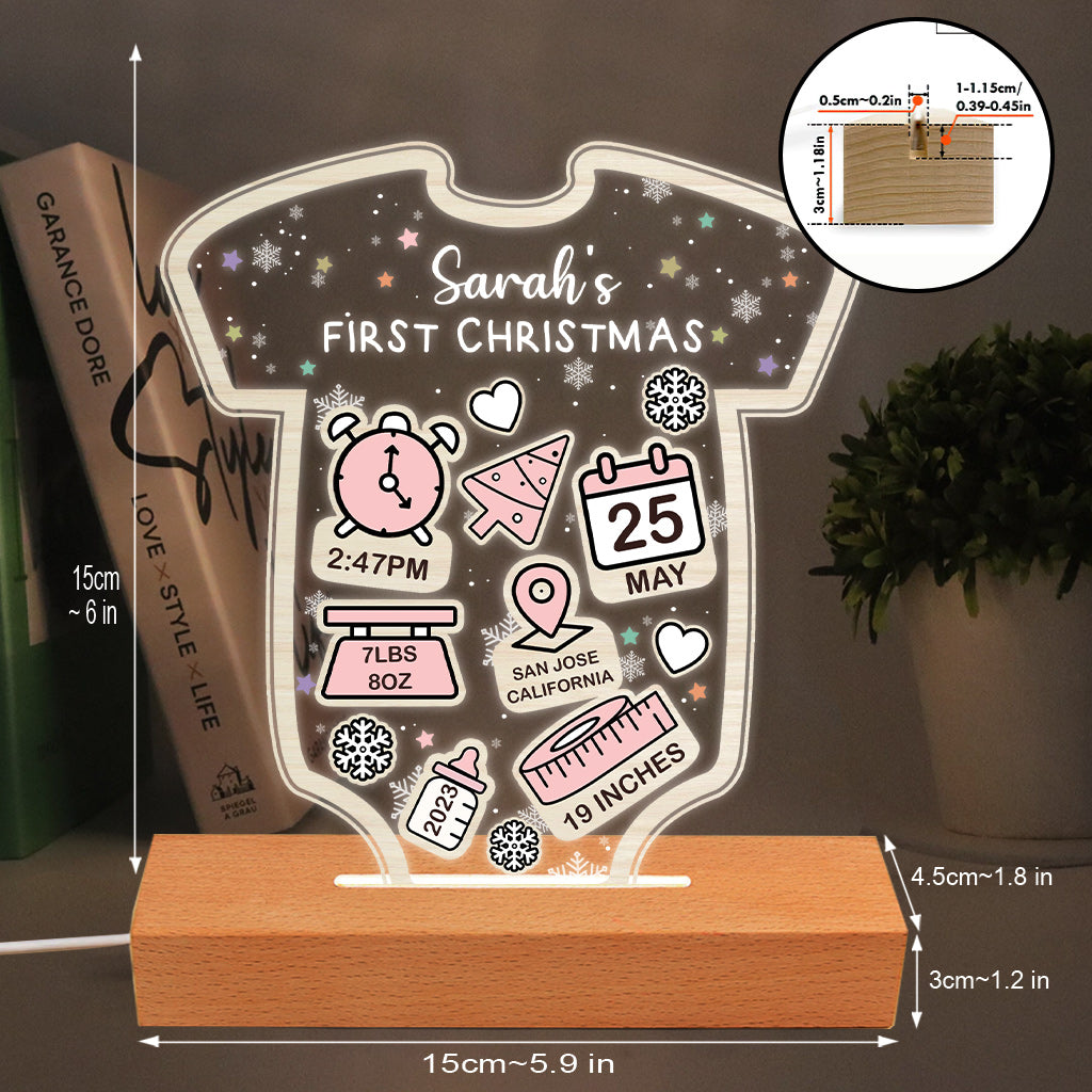 Statistiques de naissance de Babt - Premier Noël - Cadeau pour nouveau-né, fils, fille, petite-fille, petit-fils - Plaque lumineuse personnalisée