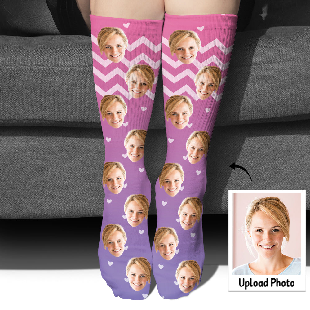 Chaussettes personnalisées pour maman, motif violet et visage personnalisé