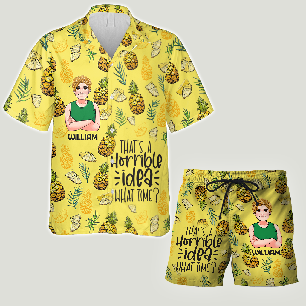 Quelle idée horrible ! - Chemise hawaïenne et short pour homme personnalisés « Amoureux de la mer »
