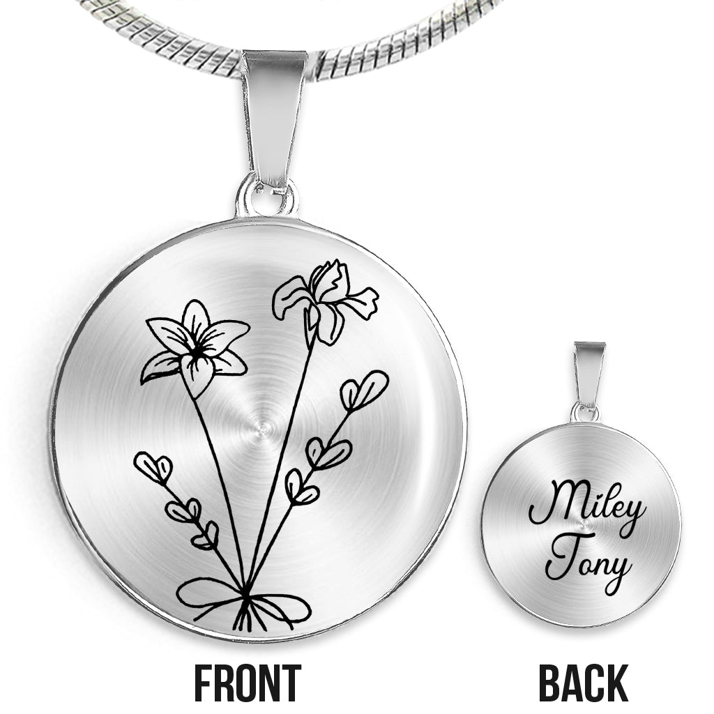 Collier pendentif rond personnalisé « Fleur d'anniversaire » - Cadeau pour maman, épouse, petite amie, grand-mère