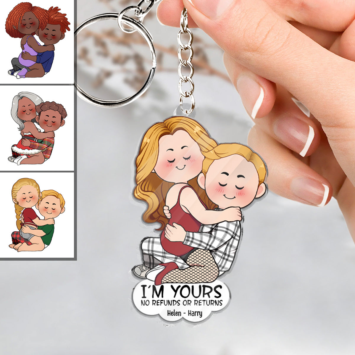 Je suis à toi. Aucun remboursement ni retour. Porte-clés transparent personnalisé pour couple.