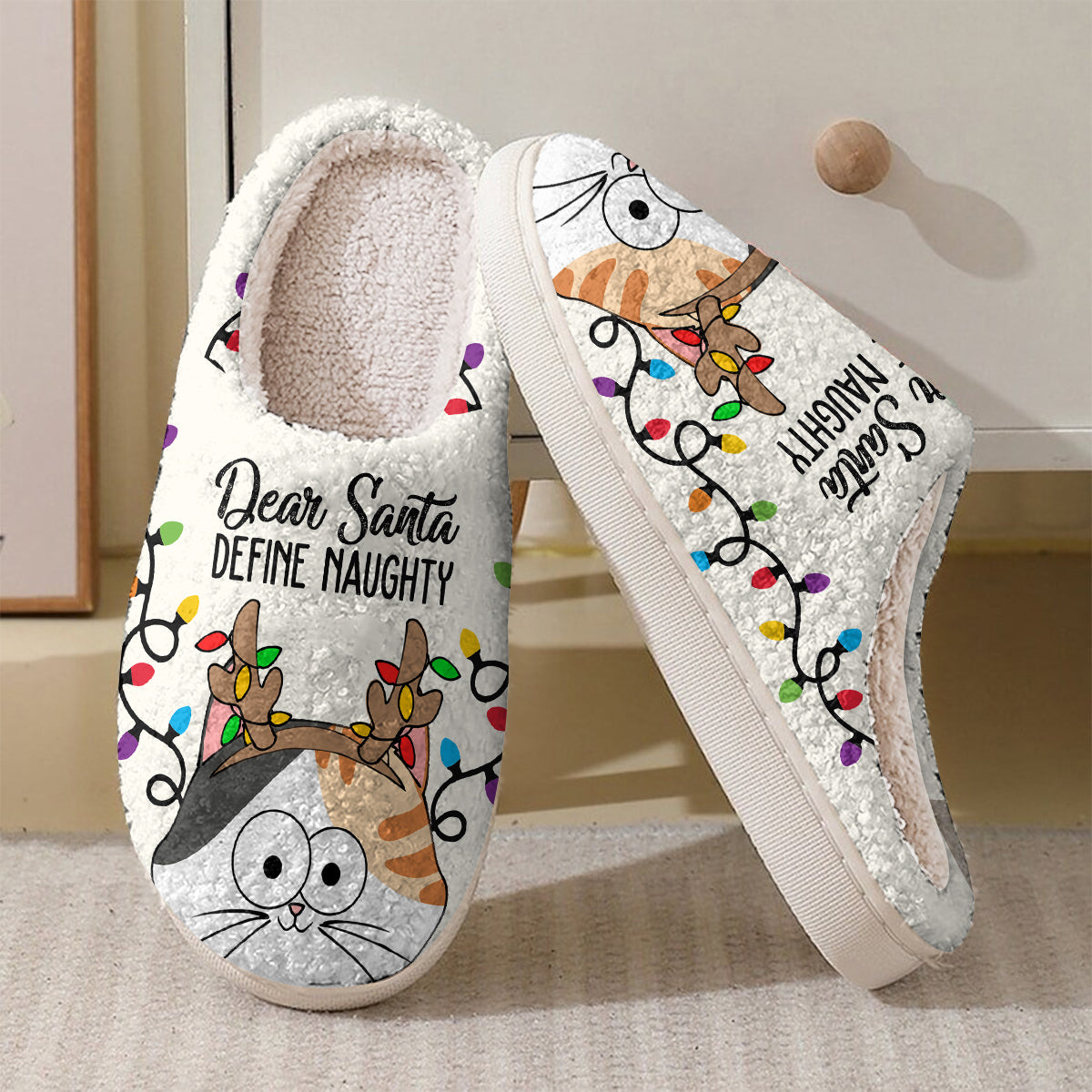 Cher Père Noël, définis ce que signifie « méchant » - Pantoufles chat personnalisées