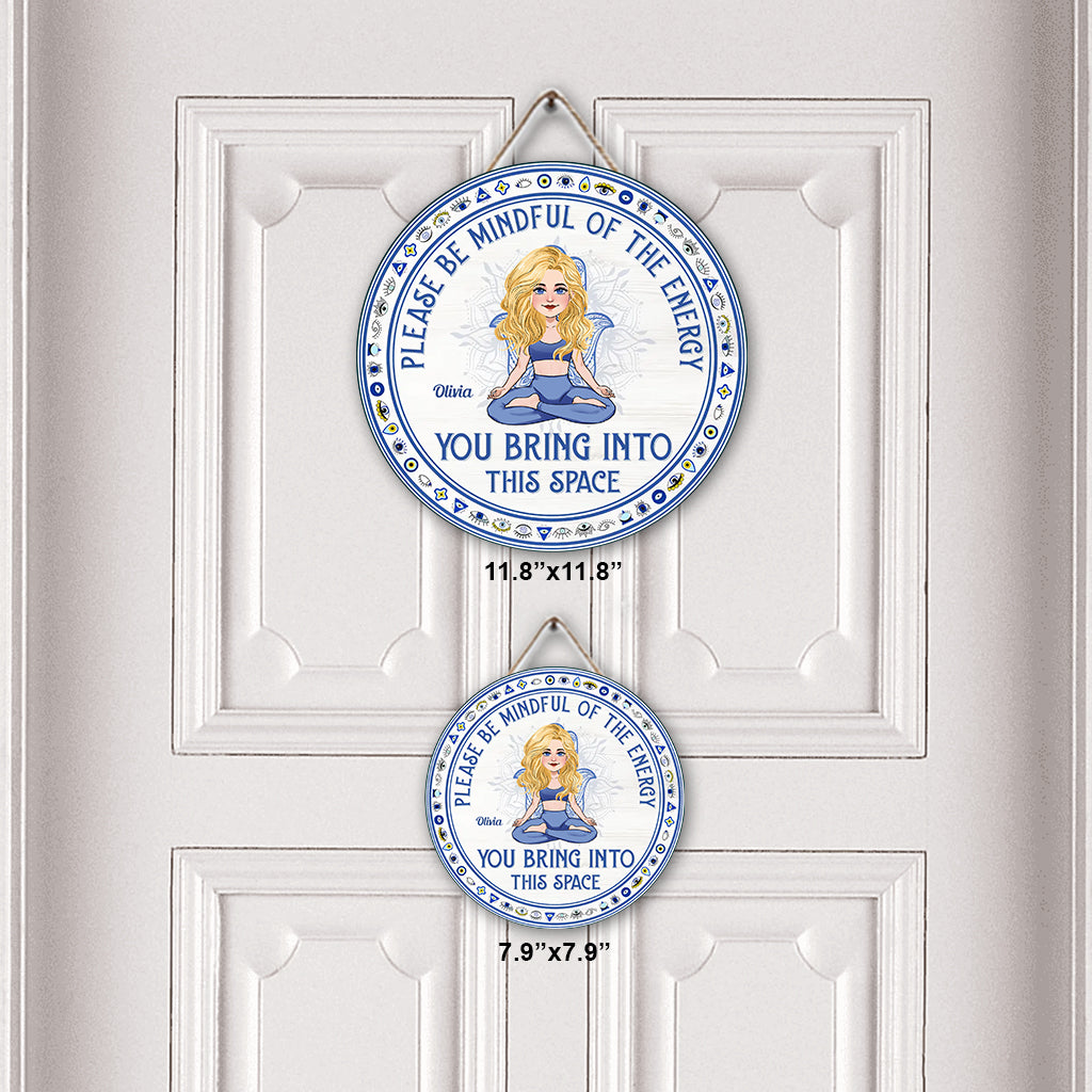Please Be Mindful - Personalized Yoga Round Wood Sign
