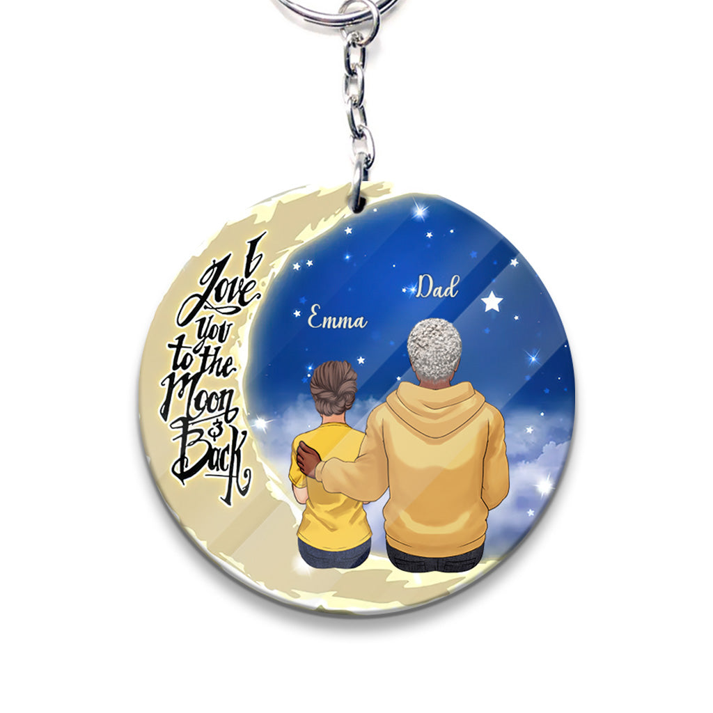 Aller et revenir de la Lune - Cadeau pour grand-mère, maman, papa, grand-père - Porte-clés personnalisé