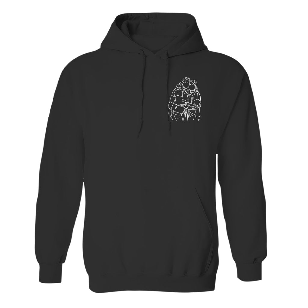 Sweat à capuche brodé personnalisé pour frères et sœurs - Illustration au trait -