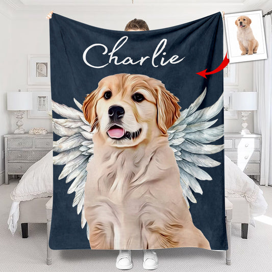 Couverture personnalisée Ailes d'ange pour chien et chat - Cadeau idéal pour les amoureux des chiens et des chats, ou pour ceux qui ont perdu leur animal -