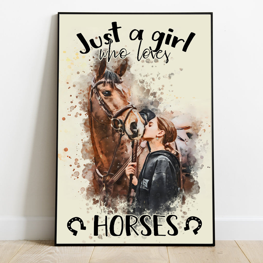 Une fille qui aime les chevaux - Toile et affiche personnalisées sur le thème des chevaux
