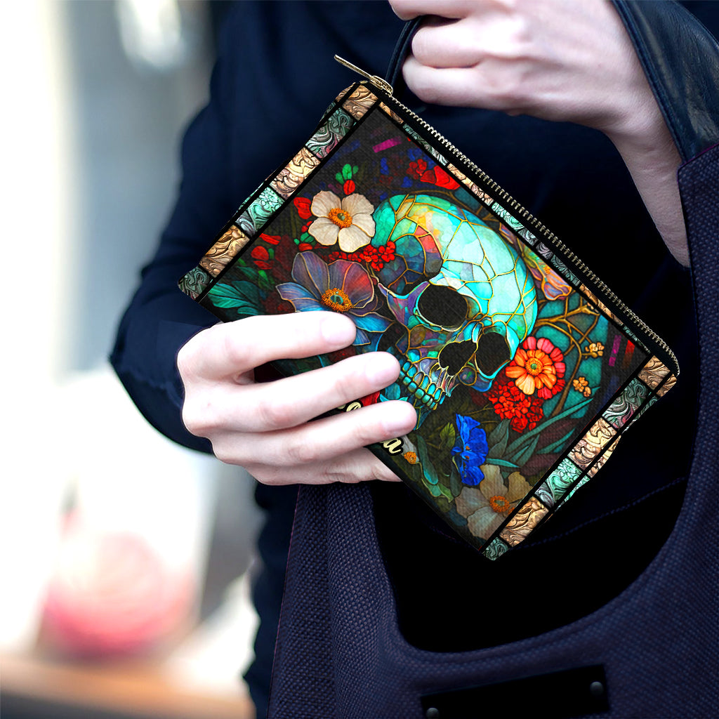 Pochette personnalisée en forme de crâne à motif floral