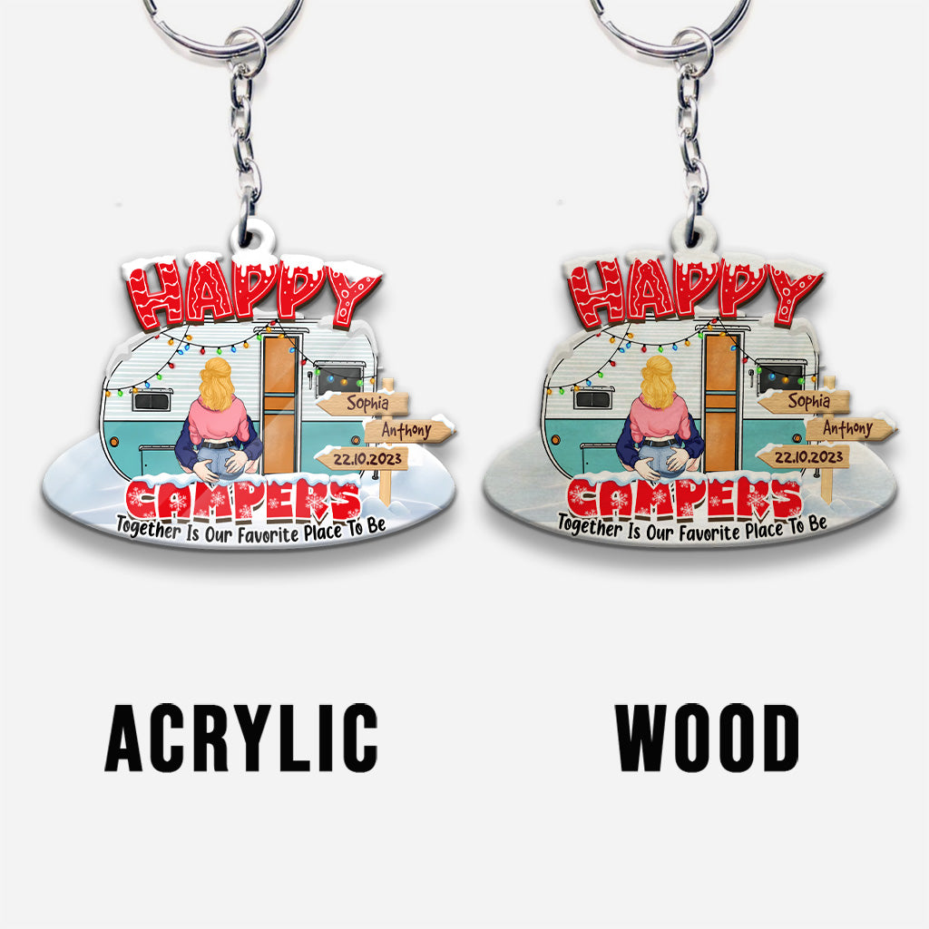 Happy Campers - Cadeau de camping pour mari, femme, petit ami, petite amie - Porte-clés personnalisé