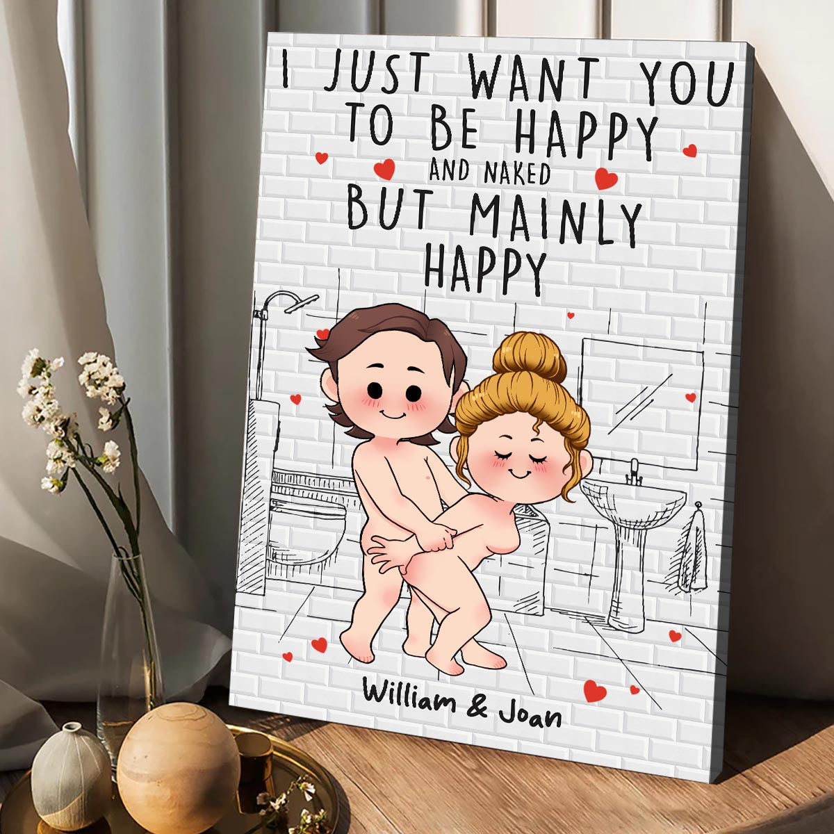 Économisez l'eau en prenant une douche ensemble - Toile et affiche personnalisées pour couples