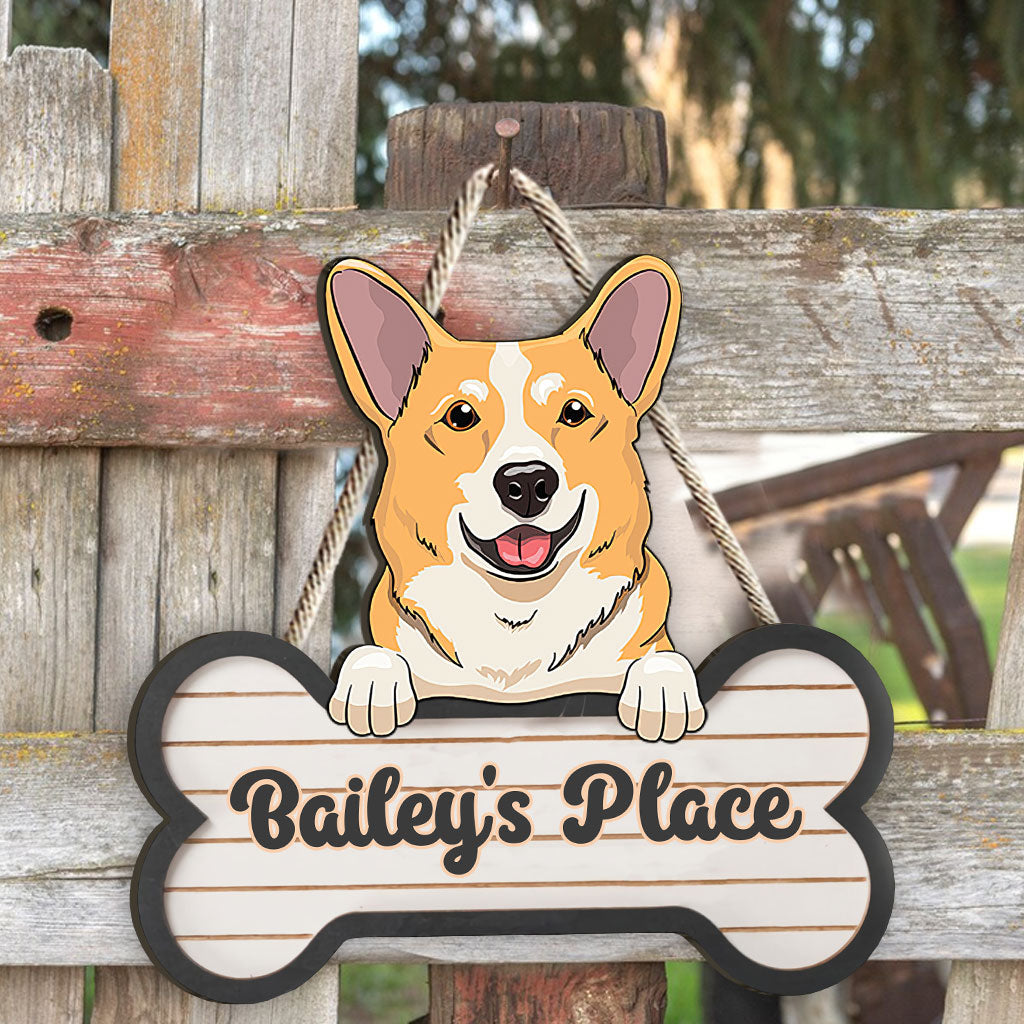 Panneau en bois personnalisé pour chien « Le repaire de Buddy »