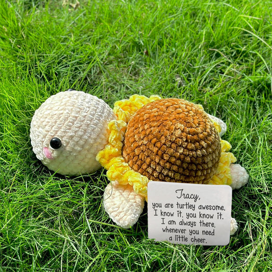 You're Turtley Awesome Stuffed Turtle - Personalized Turtle Hand Knitted Figurine