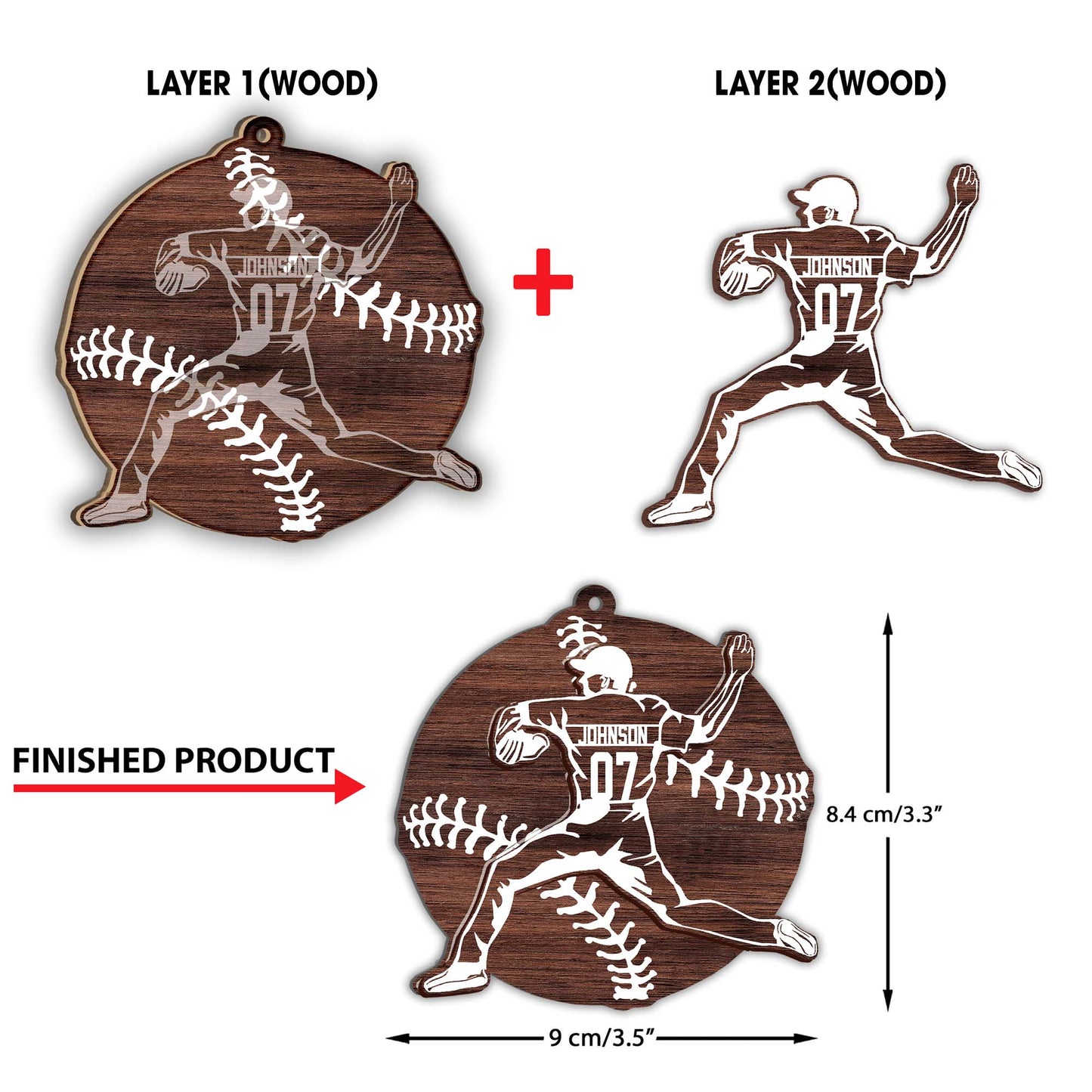 Saison de baseball - Ornement personnalisé de baseball en 2 parties superposées