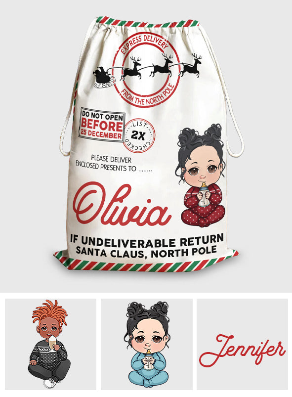 Ne pas ouvrir avant le 25 décembre - Sac fourre-tout familial personnalisé à cordon