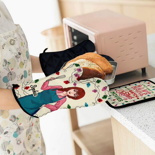 Je veux juste cuisiner et regarder des films de Noël - Ensemble de gants de cuisine et maniques personnalisés
