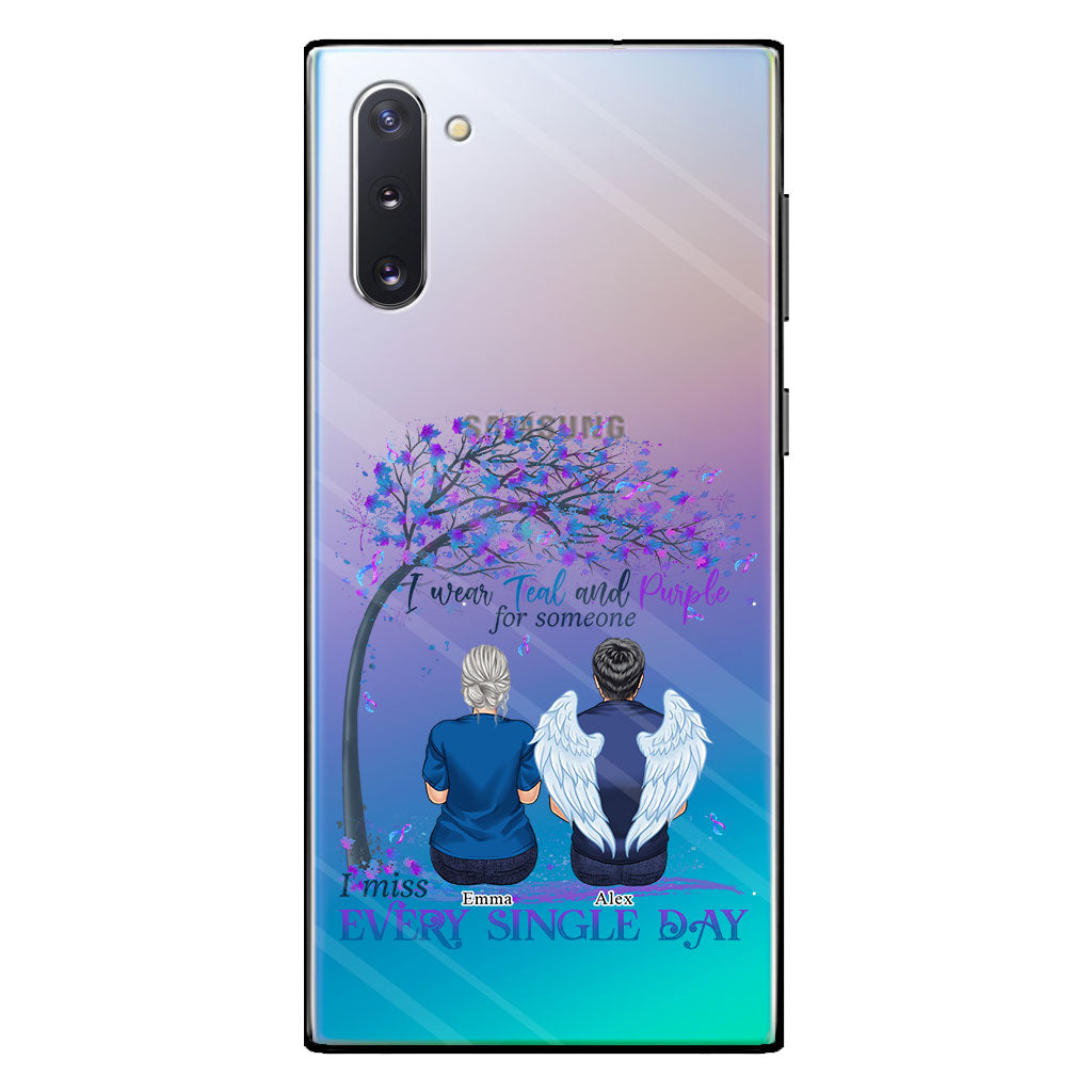 Je porte du turquoise et du violet - Coque de téléphone transparente personnalisée pour la prévention du suicide