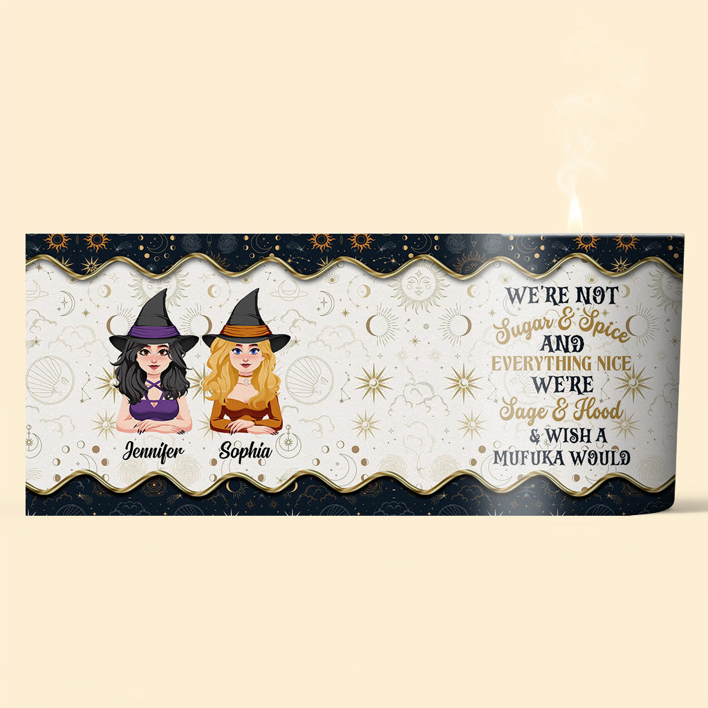Nous ne sommes pas du sucre et des épices - Bougie de sorcière personnalisée avec couvercle en bois