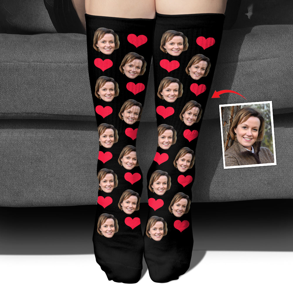 Chaussettes personnalisées pour tante, motif cœur et visage personnalisé