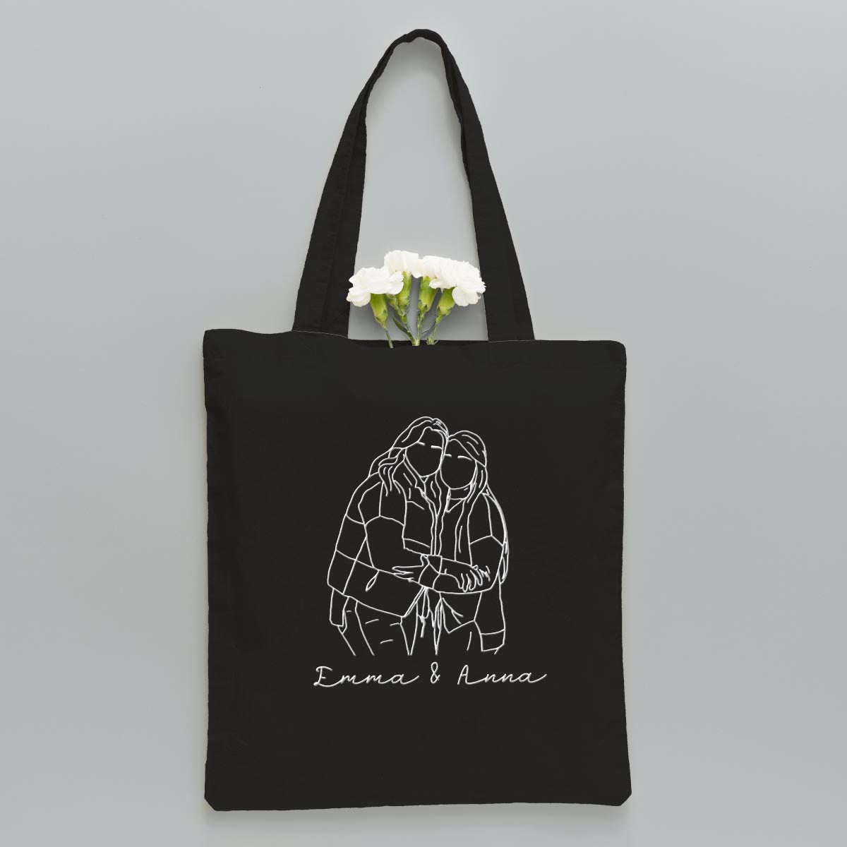 Sac fourre-tout brodé personnalisé avec photo au trait - Sac fourre-tout brodé personnalisé pour meilleure amie