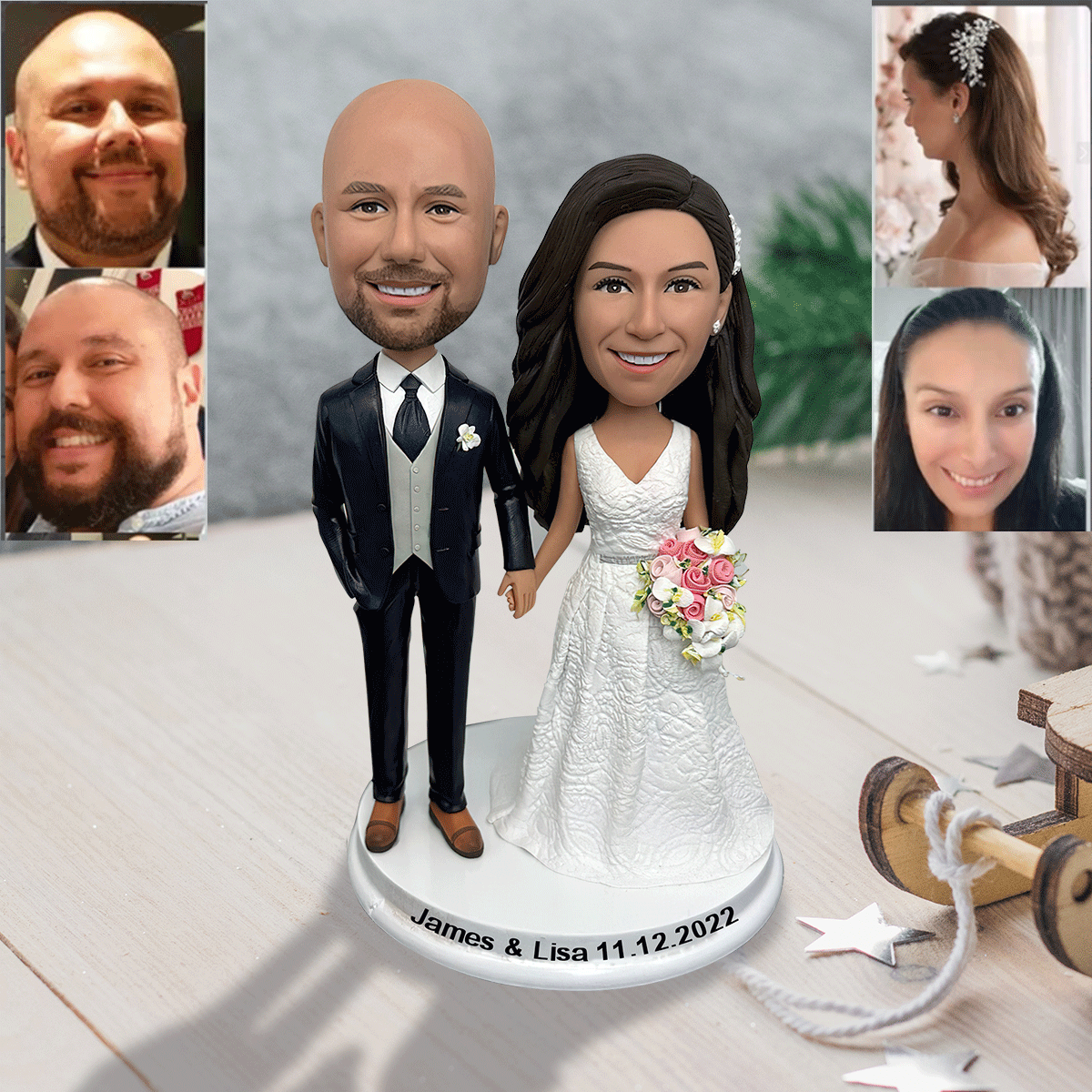 Cadeau de mariage pour les mariés - Figurine à tête branlante personnalisée