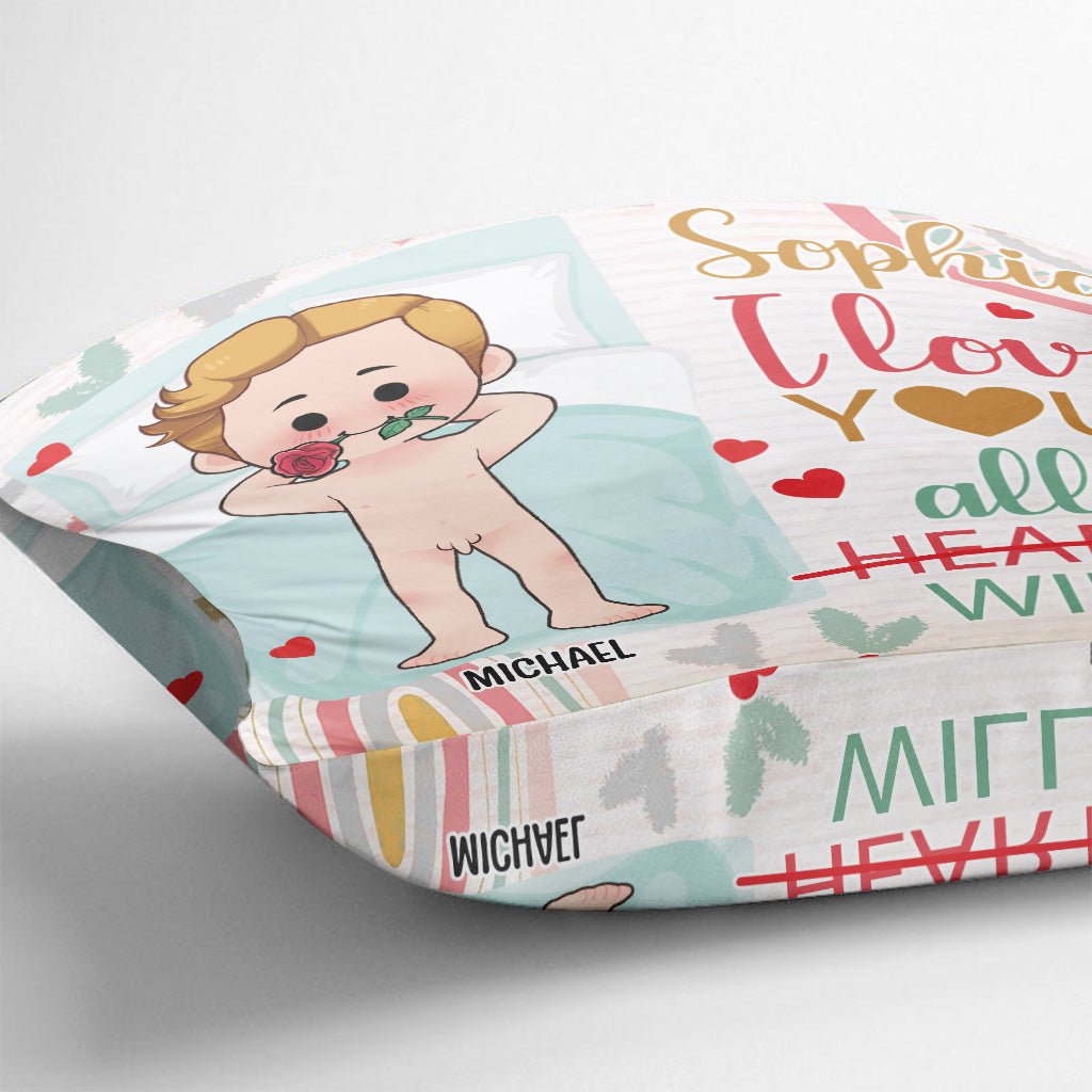 Je t'aime de tout mon cœur - Coussin décoratif personnalisé pour couple