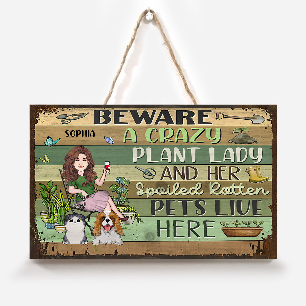 Passionnée de plantes - Panneau rectangulaire en bois personnalisé pour le jardinage