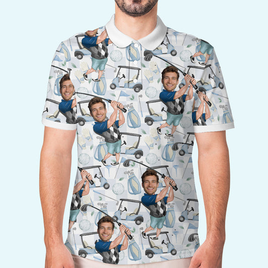 Polo de golf personnalisé avec photo humoristique - Golfeur incrusté