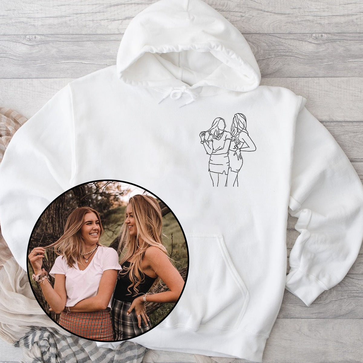 Sweat à capuche brodé personnalisé pour fille - Illustration au trait