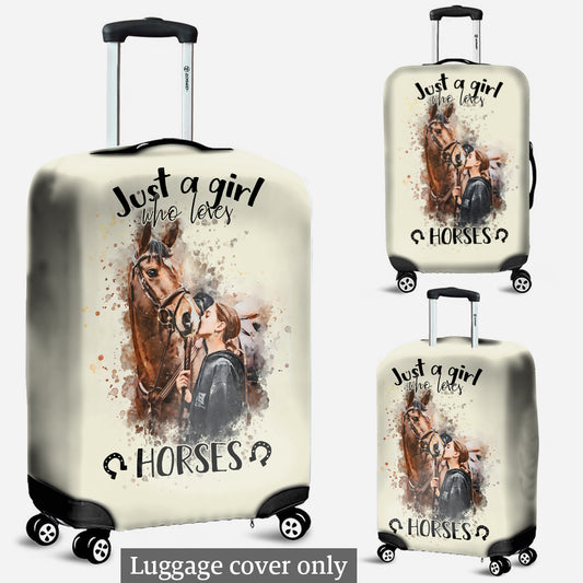 Une fille qui aime les chevaux - Housse de bagage personnalisée à motif cheval
