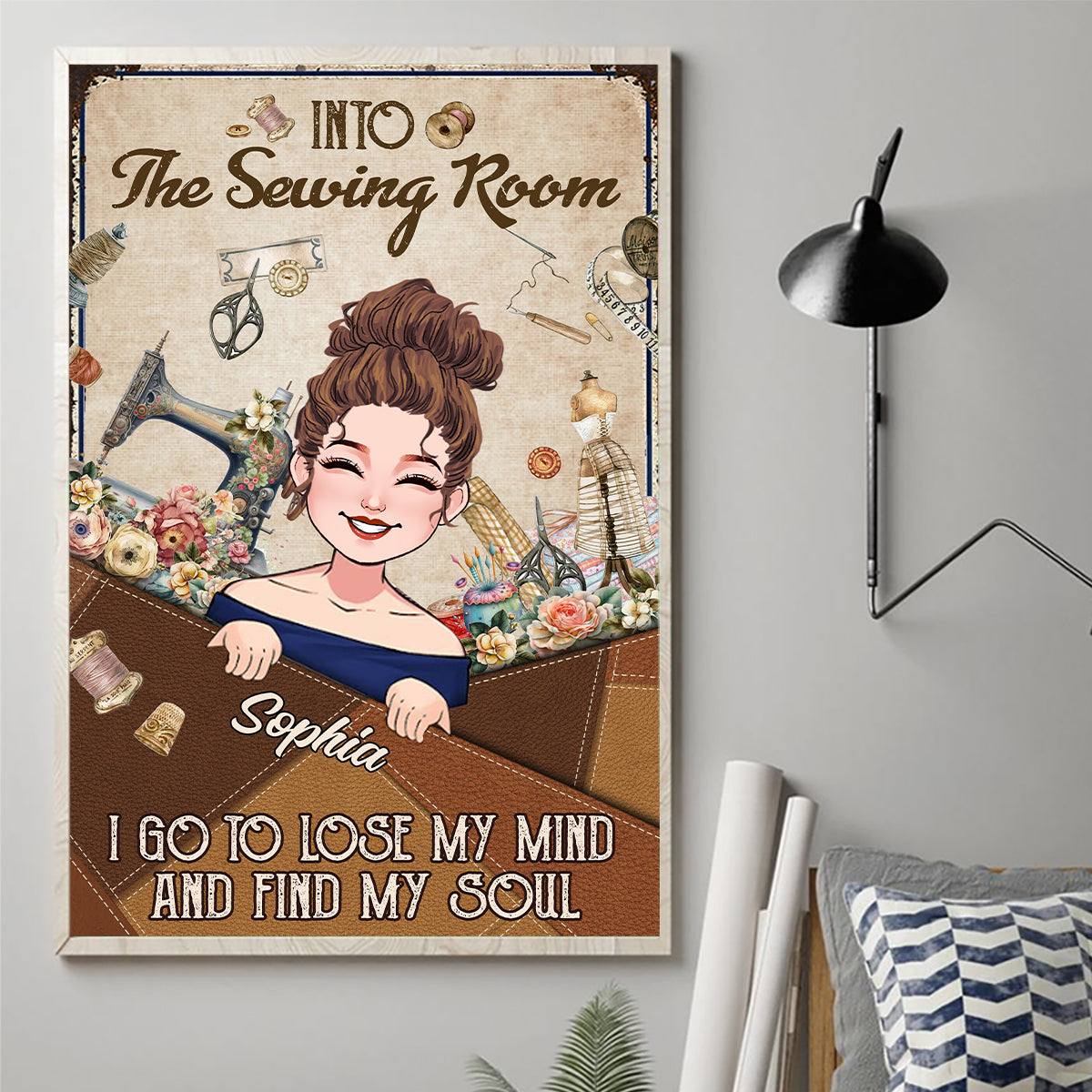 And Into The Sewing Room I Go - Personalized Sewing Canvas And Poster