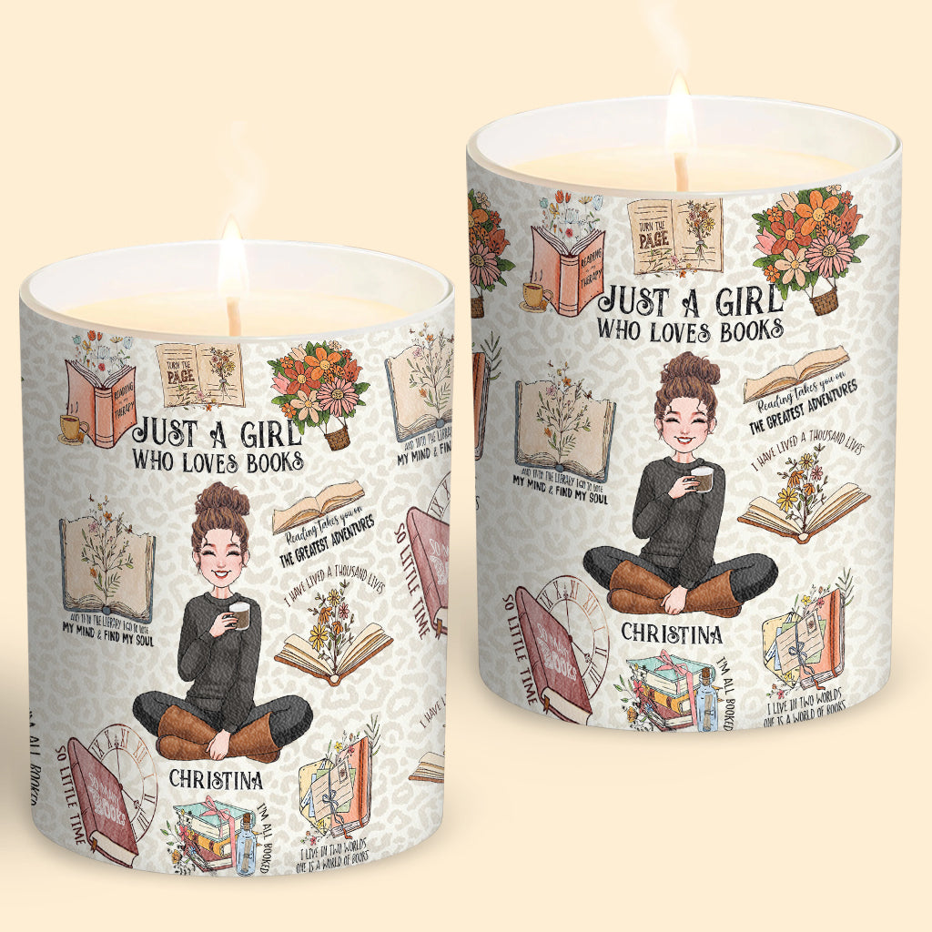 Just A Girl Who Loves Books - Personalized Book Candle With Wooden Lid