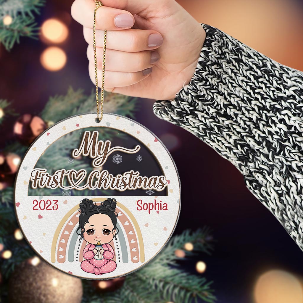 Premier Noël de bébé - Ornement personnalisé pour nouveau-né, composé de 2 pièces superposées