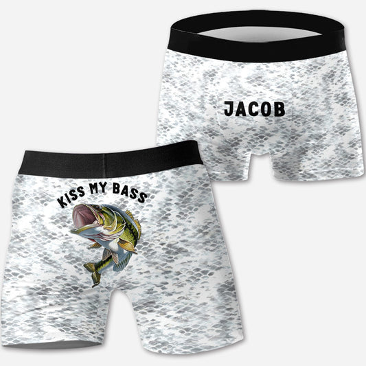 Kiss My Bass - Personalized Fishing Men Boxer Briefs