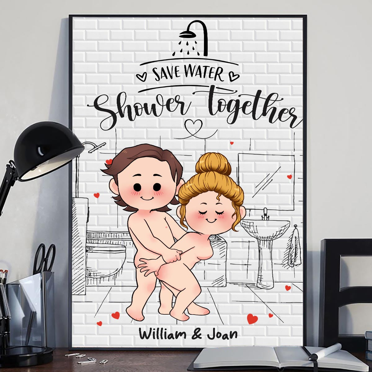 Save Water Shower Together - Personalized Couple Canvas And Poster