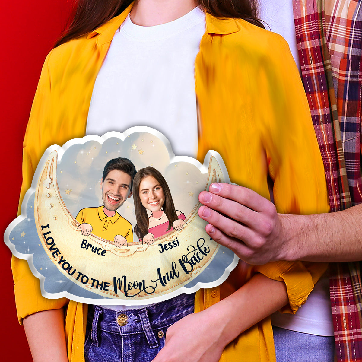 Je t'aime jusqu'à la lune et retour - Coussin personnalisé pour couple