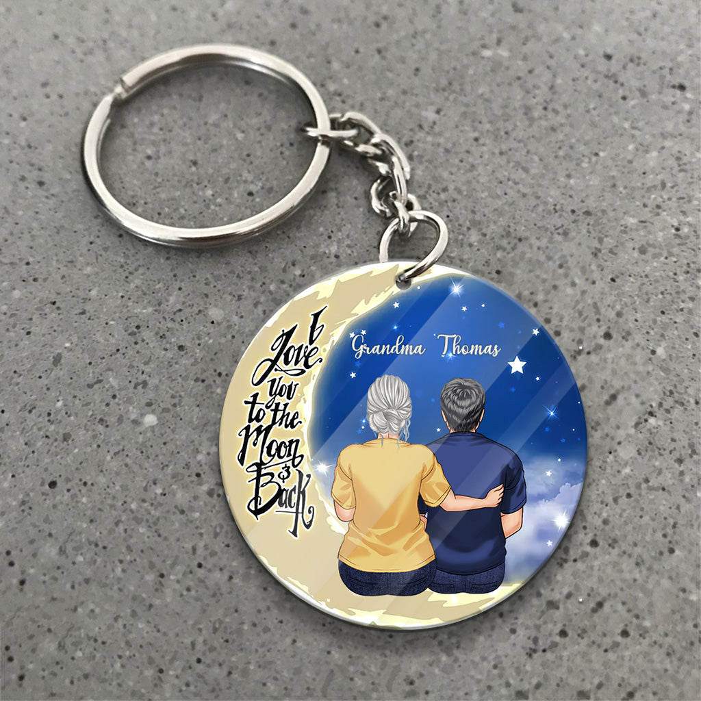 Aller et revenir de la Lune - Cadeau pour grand-mère, maman, papa, grand-père - Porte-clés personnalisé