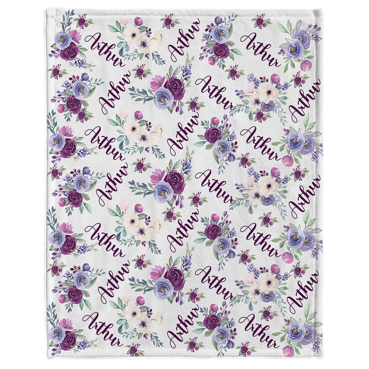 Couverture personnalisée pour petit-fils avec fleurs violettes et nom personnalisé