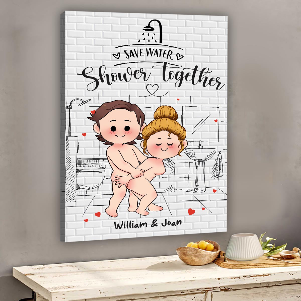 Save Water Shower Together - Personalized Couple Canvas And Poster