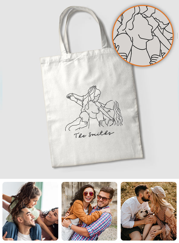 Custom Photo Line Art - Personalized Family Embroidered Tote Bag