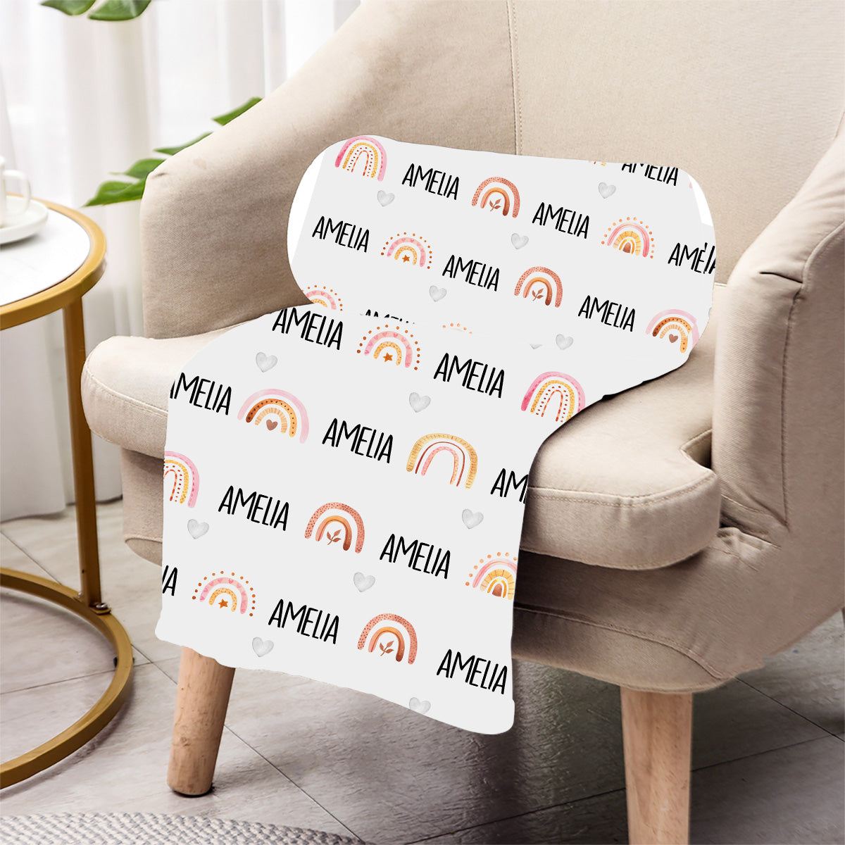 Couverture personnalisée arc-en-ciel rétro avec nom pour petite-fille