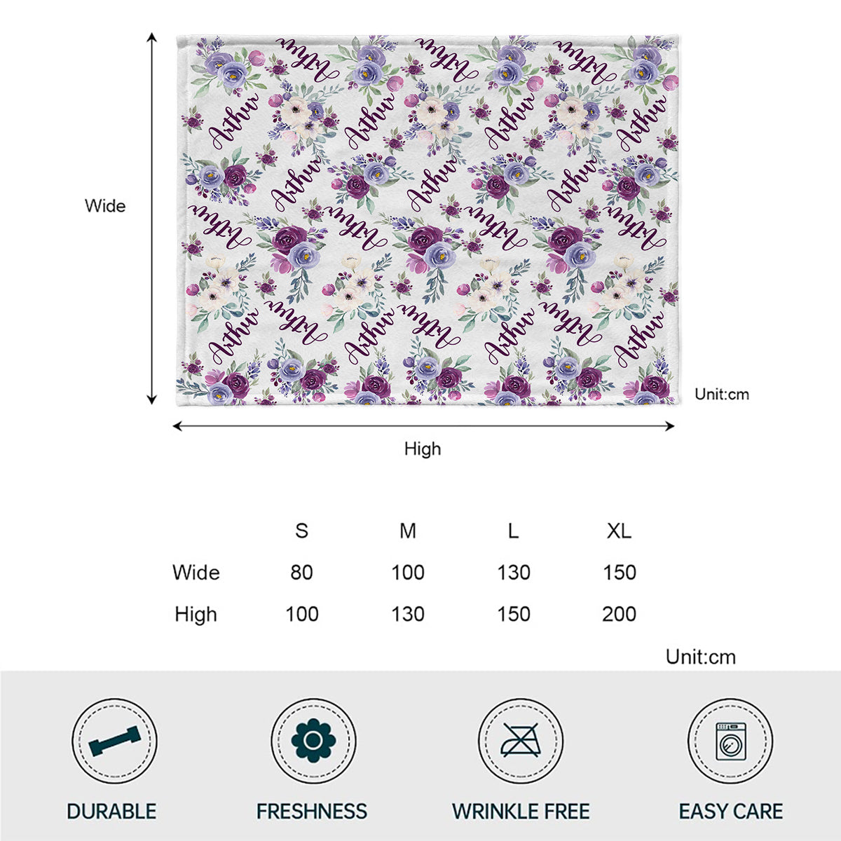 Couverture personnalisée pour petit-fils avec fleurs violettes et nom personnalisé