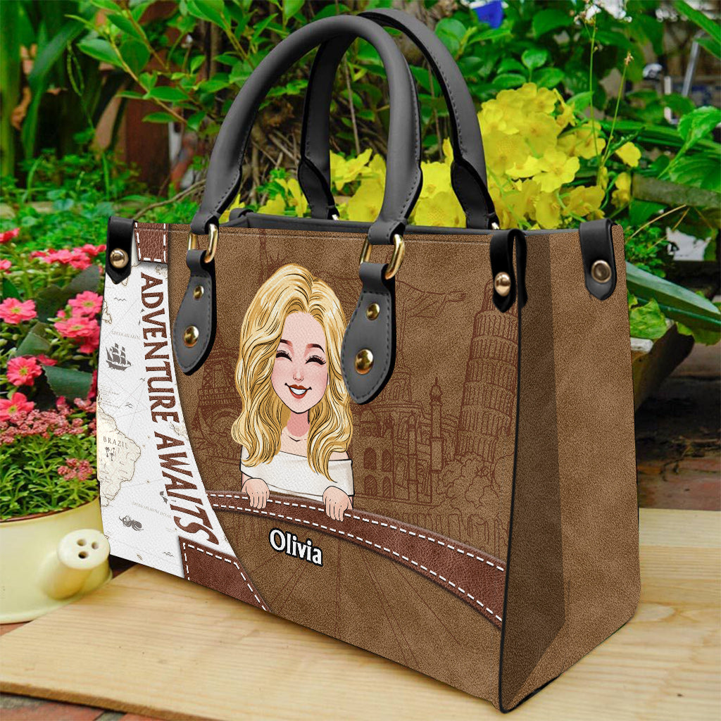 L'aventure vous attend - Sac à main de voyage personnalisé en cuir