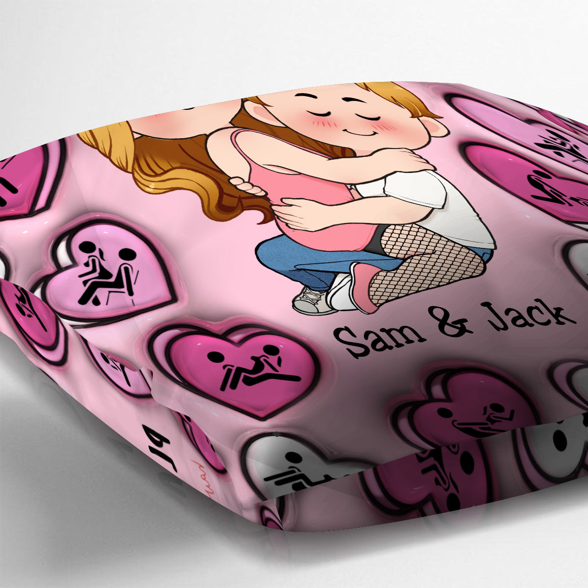 Mon endroit préféré, c'est dans tes câlins - Coussin décoratif personnalisé pour couple « Cœur de bonbons »